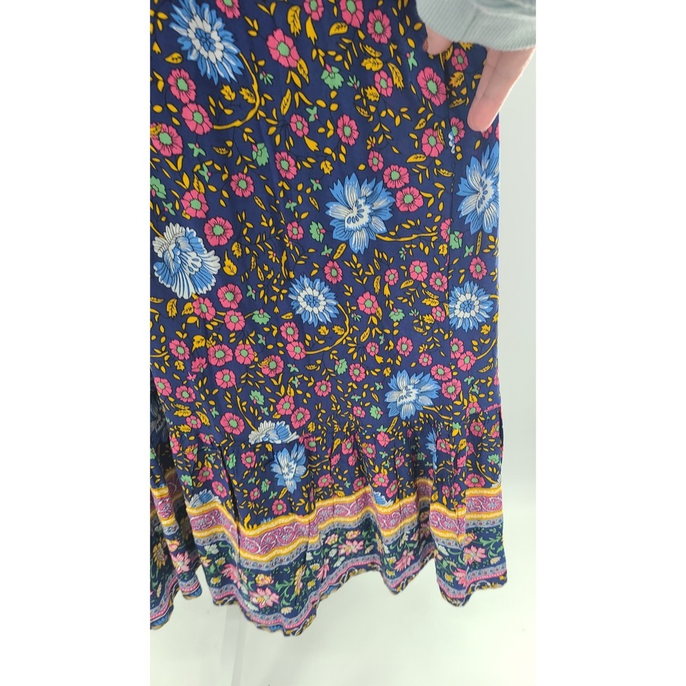 Babydoll Bohemian Western Maxi Dress M Floral Flounce Smocked Ruched Blue NWT - Picture 13 of 13